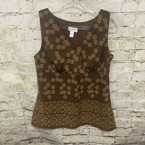 Ann Taylor LOFT Brown Medallion Print Faux Wrap Sleeveless Top